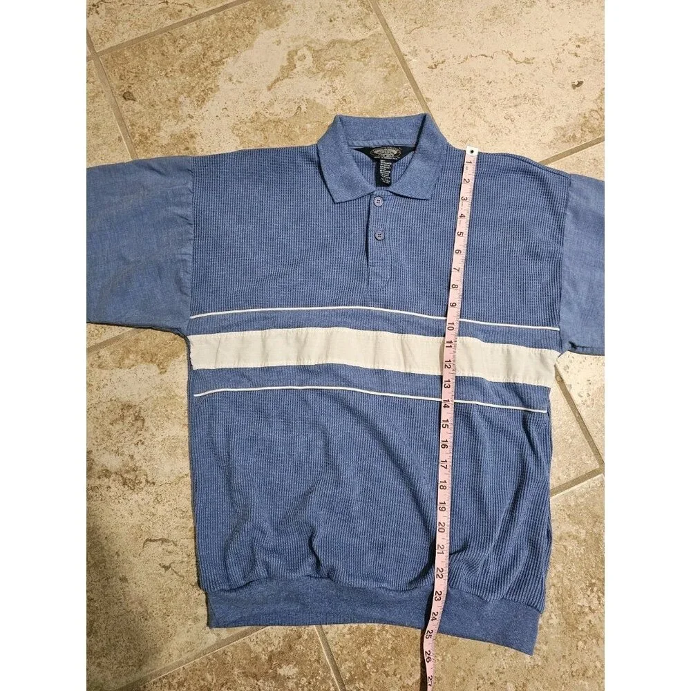 Vintage Knightsbridge Men Large Polo Blue Waffle Knit Stripe Archival Y2K Top - Picture 6 of 6